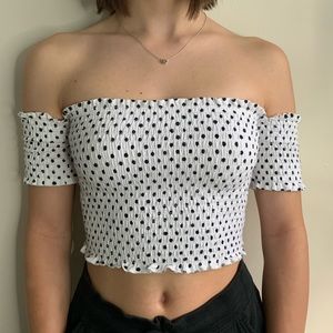 off the shoulder polka dot crop top